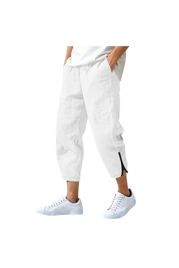 Mens Capri Yoga Pants Workout Joggers Drawstring Sweatpants Zipper Side Split Lounge Capris Pants with Pockets S-3XL