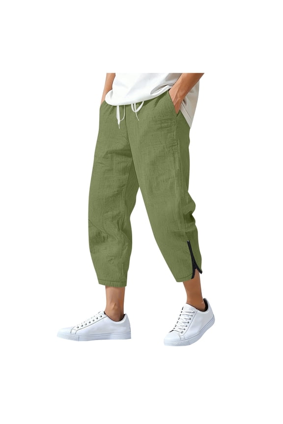 Mens Capri Yoga Pants Workout Joggers Drawstring Sweatpants Zipper Side Split Lounge Capris Pants with Pockets S-3XL