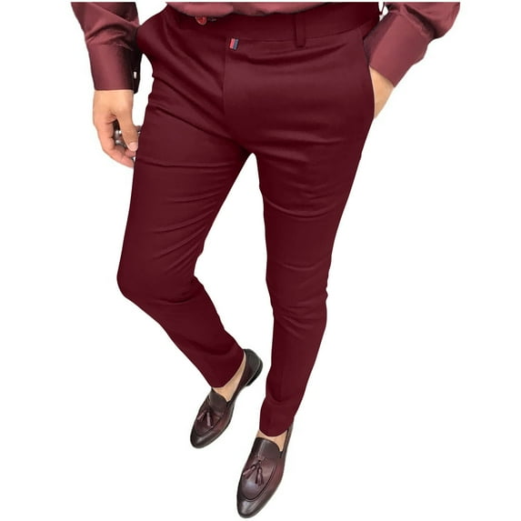 snilers Mens Dress Pants Elastic Waist Straight Leg Classic Fit Flat Front Golf Pants Solid Color Wrinkle Free Formal Business Work Pants
