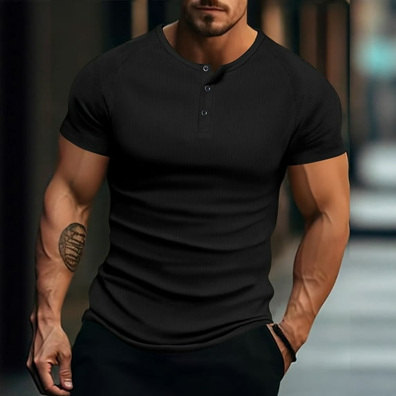 snilers Mens Henley Shirts Short Sleeve Crewneck Button Up Ribbed Texture Shirt Casual Summer Slim Fit Workout Tops S-3XL