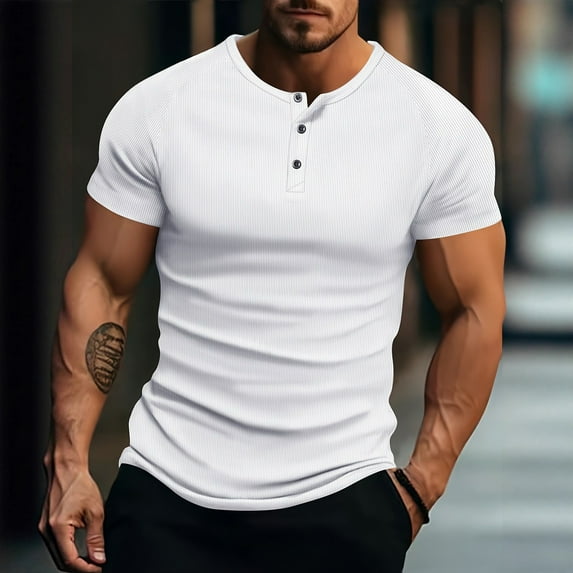 snilers Mens Henley Shirts Short Sleeve Crewneck Button Up Ribbed Texture Shirt Casual Summer Slim Fit Workout Tops S-3XL