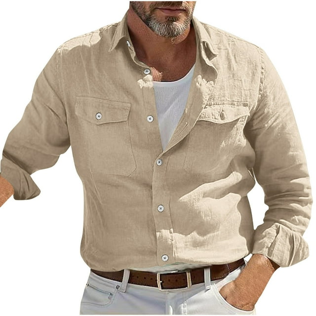 snilers Mens Linen Shirts Lapel Solid Long Sleeve Button Up Blouses Work Casual Shirt Relaxed Fit Lightweight Beach Tops with Pocket