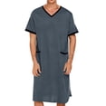 thumbnail image 1 of snilers Mens Nightgown Nightwear Comfy Short Sleeve V Neck Lounge Sleep Shirt Pajama Big and Tall Nightshirt with Pockets M, 1 of 6