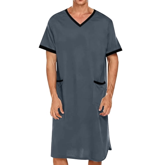 snilers Mens Nightgown Nightwear Comfy Short Sleeve V Neck Lounge Sleep Shirt Pajama Big and Tall Nightshirt with Pockets M