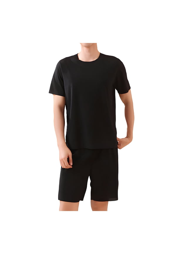 Mens Pajama Set Short Sleeve Sleepwear 2 Piece Pjs Lightweight Short Sleeve Matching Set Soft Summer Loungewear
