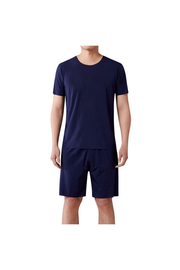 Mens Pajama Set Short Sleeve Sleepwear 2 Piece Pjs Lightweight Short Sleeve Matching Set Soft Summer Loungewear
