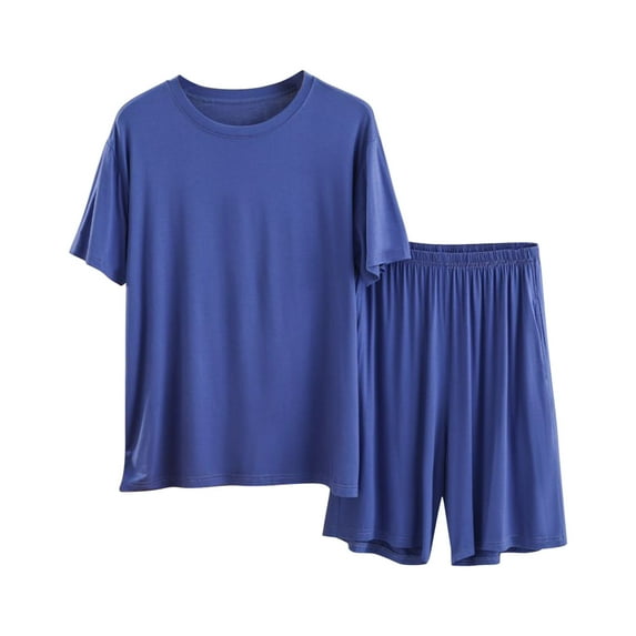 snilers Mens Pajama Set Soft Loose Summer Pjs Short Sleeve Sleepwear 2 Piece Set Loungewear T-shirts and Shorts with Pockets