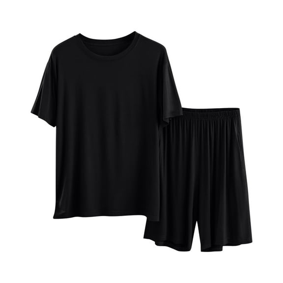 snilers Mens Pajama Set Soft Loose Summer Pjs Short Sleeve Sleepwear 2 Piece Set Loungewear T-shirts and Shorts with Pockets