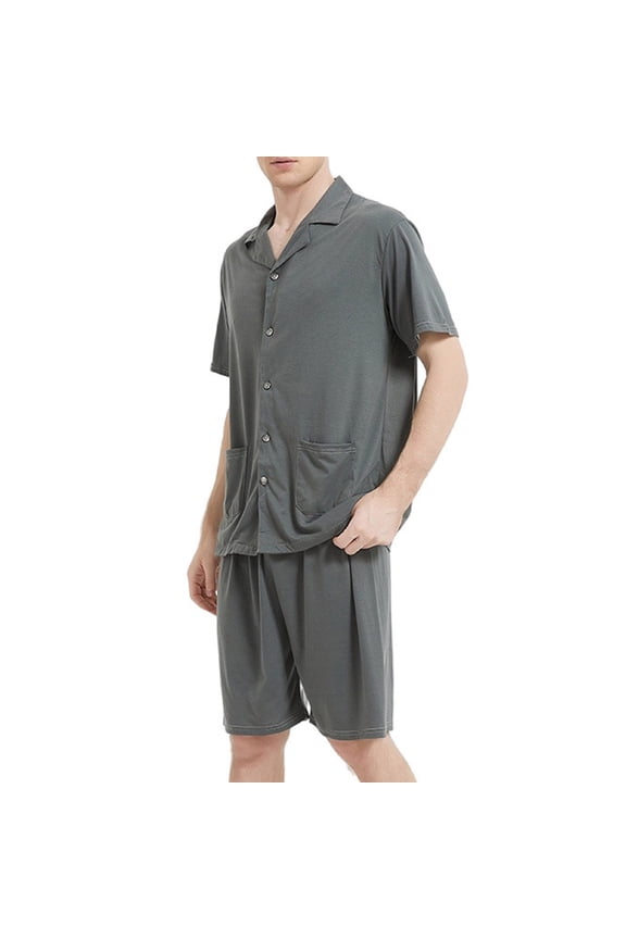 Mens Pajamas Set Button Down Shirts and Shorts Matching Pjs Sets Summer Short Sleeve Sleepwear Plus Size Lounge Sets with Pockets