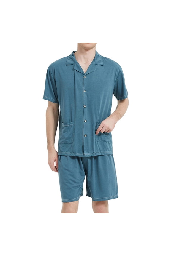 Mens Pajamas Set Button Down Shirts and Shorts Matching Pjs Sets Summer Short Sleeve Sleepwear Plus Size Lounge Sets with Pockets