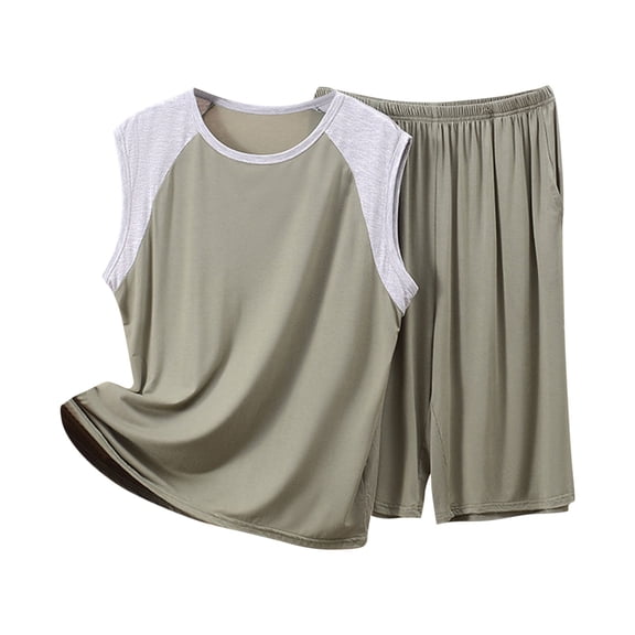 snilers Mens Pajamas Set Casual Crewneck Tank Tops and Shorts 2 Piece Outfits Plus Size Loose Lounge Set Summer Loungewear with Pockets