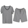 thumbnail image 1 of snilers Mens Pajamas Set Loose V Neck Short Sleeve Shirts and Shorts 2 Piece Outfits Summer Loose Pjs Sets Lightweight Plus Size Sleepwear, 1 of 3
