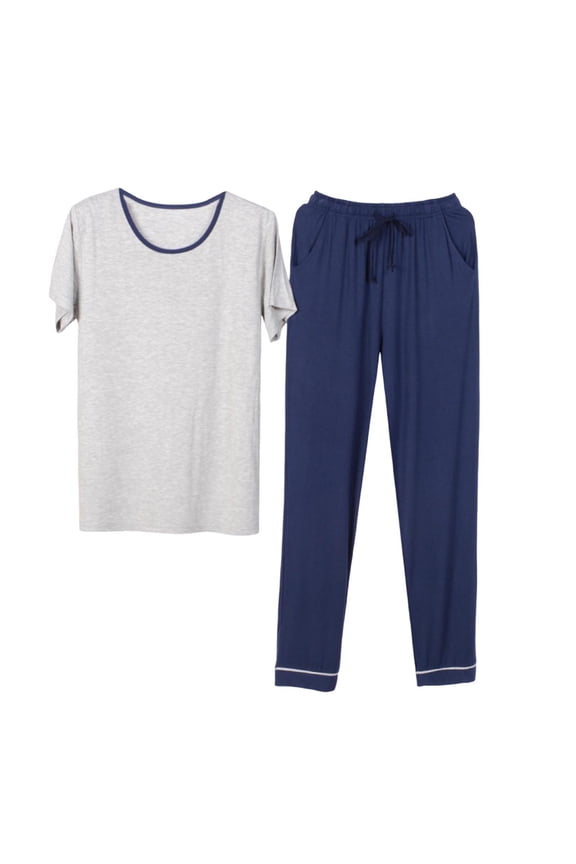 Mens Pajamas Set Short Sleeve Summer Top and Long Pants Loungewear Set Casual Sleepwear 2 Piece Sets Plus Size Lounge Sets with Pockets