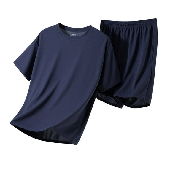 snilers Mens Pajamas Set Short Sleeve T-shirts and Shorts 2 Piece Outfits Summer Pjs Sets Lightweight Loose Lounge Set with Pockets