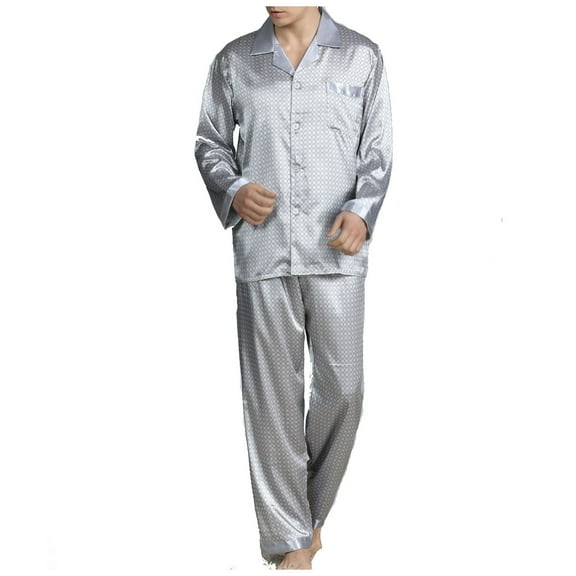 snilers Mens Pajamas Set Silk Satin Loungewear Set Button Down Shirt and Long Pants 2 Piece Sets Polka Dots Lounge Sets