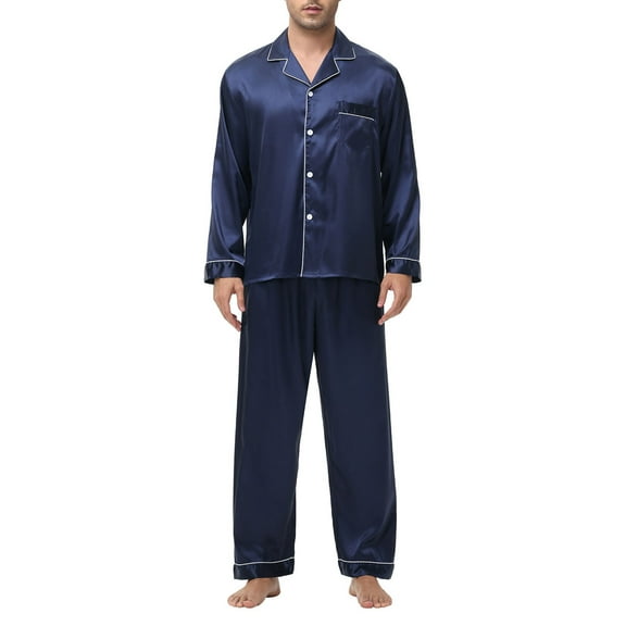 snilers Mens Pajamas Set Silk Satin Loungewear Set Long Sleeve Shirts and Pants 2 Piece Sets Casual Trendy Lounge Sets