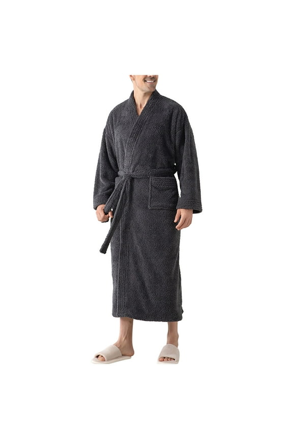 Mens Robe Big and Tall Long Sleeve Loungewear Soft Comfy Lightweight Pajamas Water Absorbent Plush Fleece Bathrobes with Pockets
