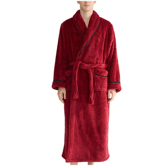 snilers Mens Robe Fall Winter Warm Flannel Bathrobes Casual Loose Nightgowns Fashion Solid Color Long Sleeve Shawl Collar Pajamas with Pockets
