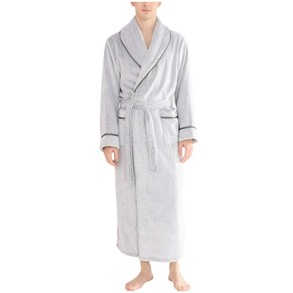 snilers Mens Robe Fall Winter Warm Flannel Bathrobes Casual Loose Nightgowns Fashion Solid Color Long Sleeve Shawl Collar Pajamas with Pockets