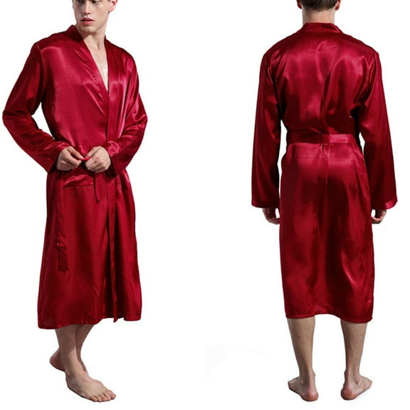 snilers Mens Satin Robe Long Sleeve Silk Nightgown V Neck Kimono Bathrobe Casual Trendy Sleepwear Loungewear