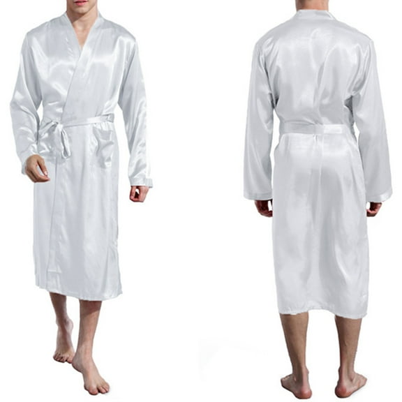 snilers Mens Satin Robe Long Sleeve Silk Nightgown V Neck Kimono Bathrobe Casual Trendy Sleepwear Loungewear