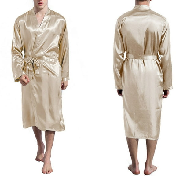 snilers Mens Satin Robe Long Sleeve Silk Nightgown V Neck Kimono Bathrobe Casual Trendy Sleepwear Loungewear