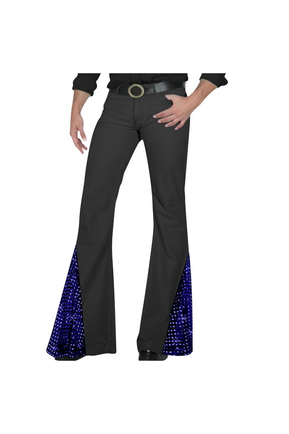 Mens Sequin Disco Bell Bottom Pants Fashion Flared Pants Slim Fitted Vintage Costume Casual Classic Trousers