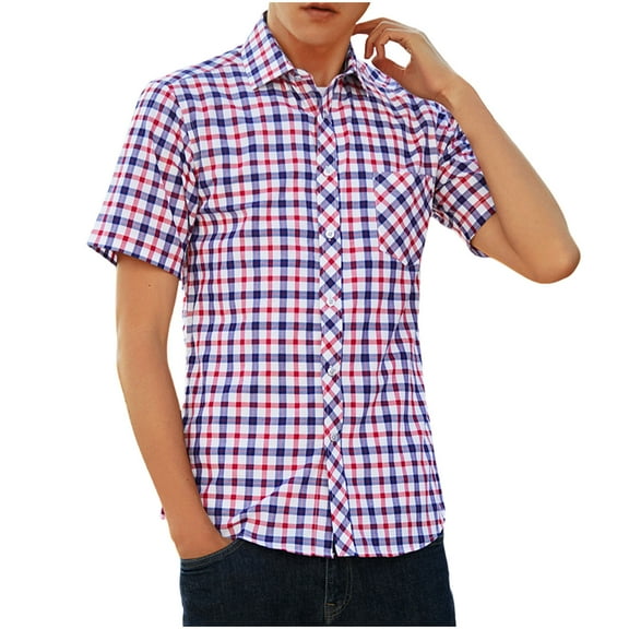 snilers Mens Shirt Plaid Button Down Collared Blouses Short Sleeve Summer Casual Work Dress Shirt Lightweight Baggy Classic Tops