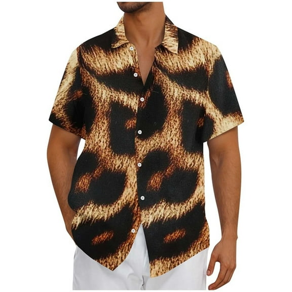 snilers Mens Shirts Leopard Print Button Down Short Sleeve Blouses Hawaii Beach Shirt Baggy Casual Summer Tops
