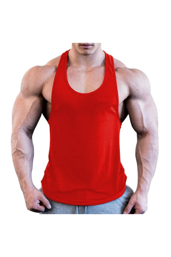 Mens Stringer Tank Tops Y-Back Bodybuilding Muscle Sleeveless T-Shirts Casual Trendy Summer Vest Solid Color Blouses