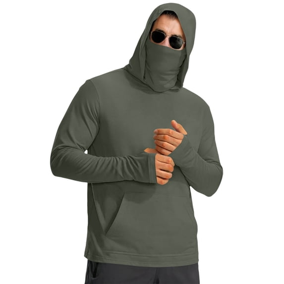 snilers Mens Sun Protection Hoodie Shirt UPF 50+ Long Sleeve UV SPF T-Shirts with Mask Pocket Rash Guard Fishing Lightweight M