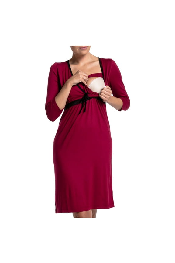 Nursing Nightgown Delivery and Labor Gown for Hospital Breastfeeding Dress Lace V Neck Short Sleeve Maternity Nightgown S-2XL