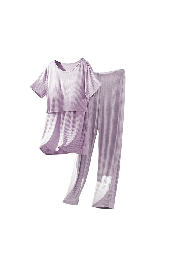 Nursing Pajamas for Women Set Breastfeeding Tops and Soft Pants Double Layer Maternity Pjs Lounge Sets Summer Outfits 2 Piece Sets