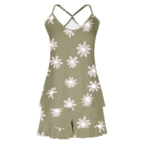 snilers Pajama Set for Women 2 Piece Spaghetti Strap Camisole Top and Shorts Soft Comfy Lightweight Sleepwear Ruffle Nightwear