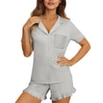 thumbnail image 1 of snilers Pajamas Set for Women Short Sleeve Button Down Shirts and Ruffle Shorts Sleepwear Pjs Summer Cute Soft 2 Piece Lounge Sets L, 1 of 8