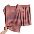 thumbnail image 1 of snilers Pajamas for Women Set 2 Piece Lounge Sets Plus Size Striped Pjs Set Loose Loungewear Short Sleeve Top and Shorts with Pockets, 1 of 4