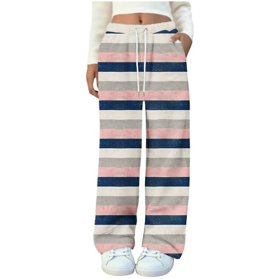 snilers Plaid Pants for Women Winter Thickened Warm Flannel Straight Leg Sweatpants Casual Baggy Soft Comfy Trousers with Pockets
