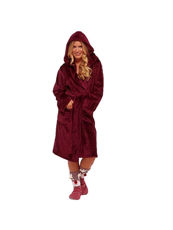 snilers Plus Size Robes for Women 3X-4X Water Absorbent Quick Dry Bathrobes with Hood Loose Fashion Solid Soft Pajamas Long Sleeve Loungewear with Pockets