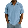thumbnail image 1 of snilers Quarter Zip Sweatshirt for Men Summer Short Sleeve Corduroy Shirts Loose Stand Collar Ribbed Sweater Pullover Tops S-5XL, 1 of 2