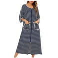 thumbnail image 1 of snilers Robes for Women 3/4 Sleeve Zipper Front Nightgowns Loose Fit Striped Night Dress Cozy Sleepwear with Pocket Big Sale, 1 of 4
