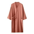thumbnail image 1 of snilers Robes for Women Long Sleeve Bathrobe V Neck Kimono Nightgown Lightweight Casual Loungewear with Pocket, 1 of 2