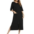 thumbnail image 1 of snilers Robes for Women Zipper Front Short Sleeve Sleepwear Fitted Baggy Full Length Housecoat Side Splitting Baggy Casual Sleepwear, 1 of 4