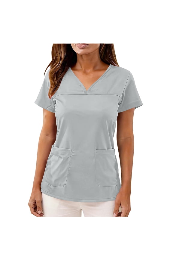 Scrub Tops Women V Neck Stretch Scrubs with 3 Pockets Loose Short Sleeve Tunic Shirt Nursing Medical Uniform S-2XL