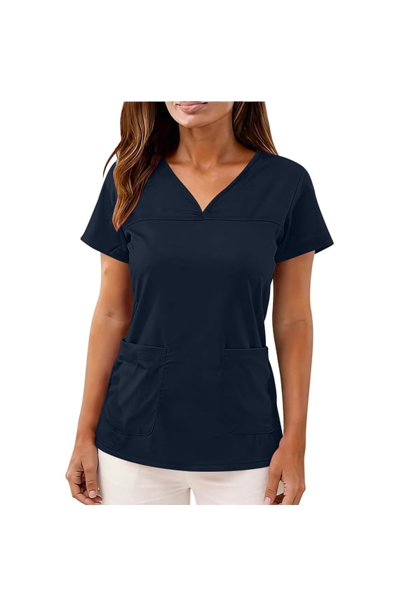 Scrub Tops Women V Neck Stretch Scrubs with 3 Pockets Loose Short Sleeve Tunic Shirt Nursing Medical Uniform S-2XL