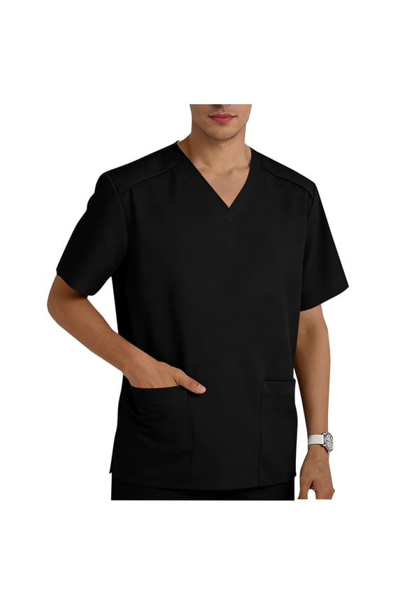 Scrubs for Men Modern V-Neck Scrub Top with Pockets Stretch Soft Short Sleeve Side Split Medical Uniform Shirts S-3XL