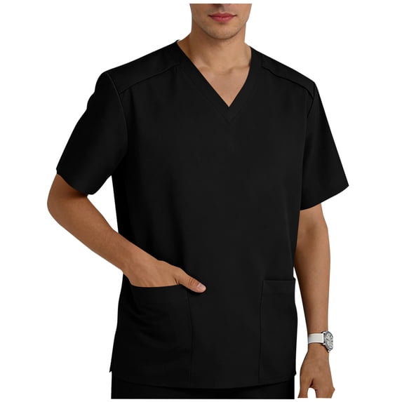 snilers Scrubs for Men Modern V-Neck Scrub Top with Pockets Stretch Soft Short Sleeve Side Split Medical Uniform Shirts S-3XL