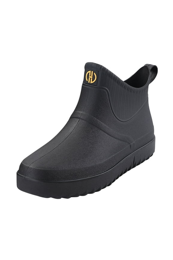 Short Rain Boots Men Slip On Lightweight Work Waterproof Boots Comfort Non Slip Rubber with PVC Unique Design Casual Outdoor Boots