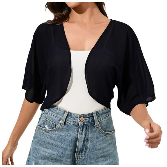 snilers Short Sleeve Cardigans for Women Ruffle Bolero Shrug Fashion Fall Outfits Open Front Kimonos Crop Tops