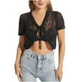 thumbnail image 1 of snilers Shrugs for Women Short Sleeve Cardigans Lightweight Bolero Outerwear Cover Up Tie Front Lace Crop Tops, 1 of 8