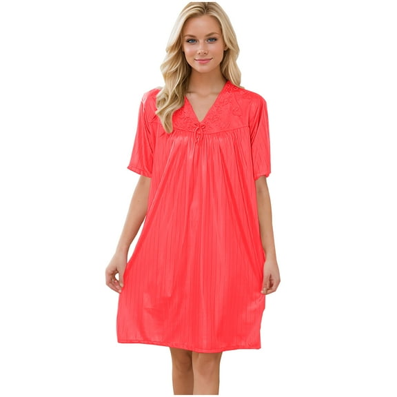 snilers Silk Nightgown for Women Summer Loose Short Sleeve Chemise Soft V Neck Sleepwear Nightie